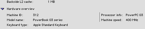 System Profiler showing a 400 MHz G3 processor