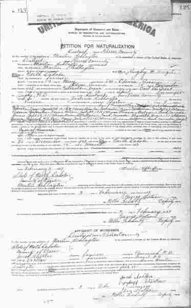 United States naturalization, second papers for Martin Schlachter, page 1
