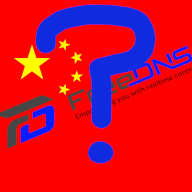 FreeDNS logo against Chinese flag backdrop
