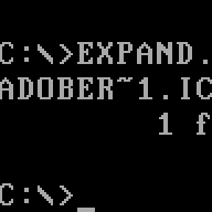 MS-DOS prompt showing EXPAND.EXE expanding an SZDD compressed file archive