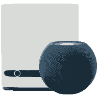 A Bell Giga Hub and an Apple HomePod mini