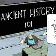 Editorial cartoon from the Globe and Mail, 'Ancient History 101'